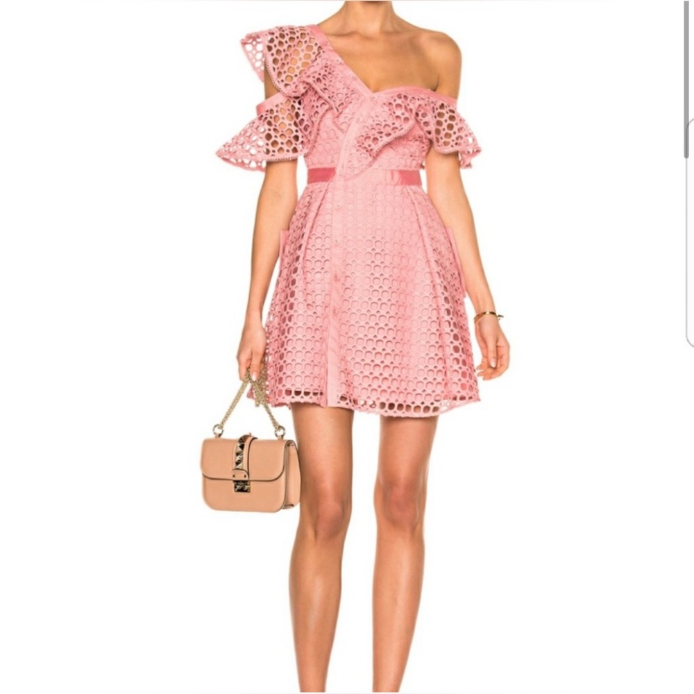 SELF-PORTRAIT: Women lace dress with midi buttons.